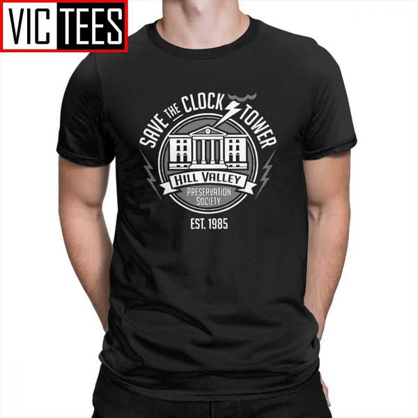 

back to the future save clock tower vintage t shirt men clothes print tees cotton round collar t-shirts 210629, White;black