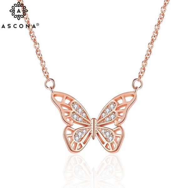

pendant necklaces ascona 2021 trendy woman butterfly necklace chain cubic zirconia for girl female fashion jewelry copper inlaid, Silver