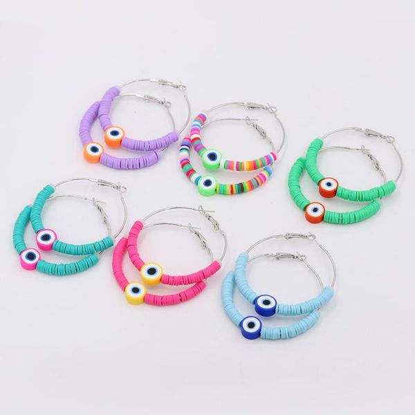 

hoop & huggie bohemian earrings for women jewelry fashion colorful evil eye polymer clay korean female girls gifts, Golden;silver