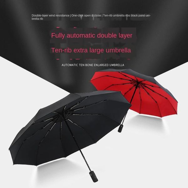 

umbrellas double-layer ten-bone full-automatic umbrella three folding windproof business sunny rain dual-use sunscreen strong