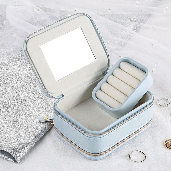 

storage baskets jewelry box double zipper type portable ring earrings necklace pu leather lipstick