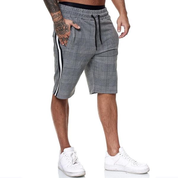 

men's shorts summer men classic plaid beach shorts, side stripe elastic waist short pants with pockets male fashion casual, White;black