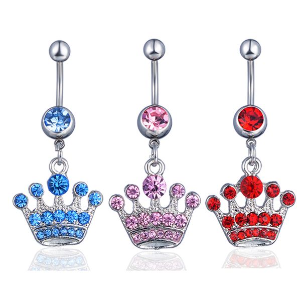 

d0150 crown belly navel button ring mix colors, Silver