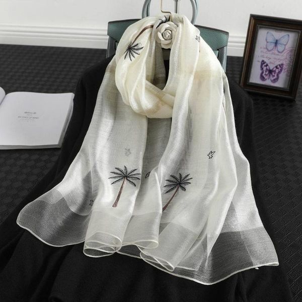

ladies all-match silk wool blended embroidered scarf coconut tree embroidery women elegant shawl scarves, Blue;gray