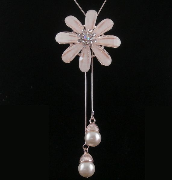 

exquisite fashion long pearl sunflower necklace crystal daisy flower sweater chain autumn and winter accessories, Silver