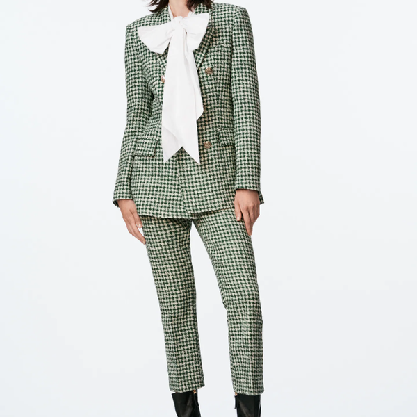 

women's suits & blazers mesttraf women 2021 fashion tweed double breasted blazer coat vintage long sleeve flap pockets female outerwear, White;black