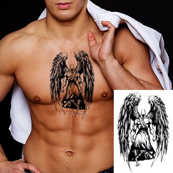 

temporary tattoos waterproof tattoo sticker creative big wings black angel warrior fake tatto flash tatoo arm leg body art for women men