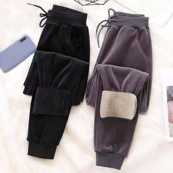 

women's pants & capris gray black plus thick lamb velvet plush sweatpants women harem trousers loose casual winter thicken cashmere spo, Black;white