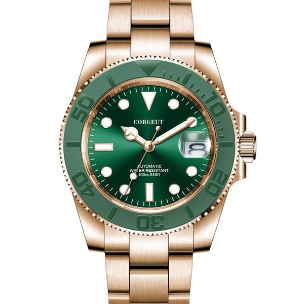 

wristwatches corgeut relogio masculino men's mechanical watch yacht series green bezel automatic, Slivery;brown