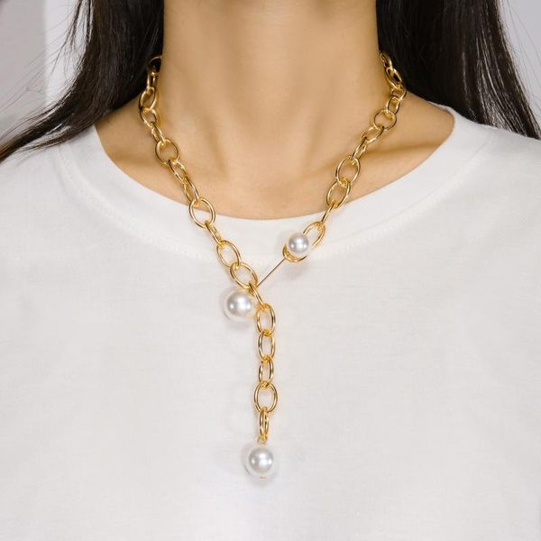 Anhänger Halsketten Koreanische Mode Perle Metall Frauen Für Frauen Böhmen Vintage Goldene Rohkette Halskette Trend Weibliche Schmuck