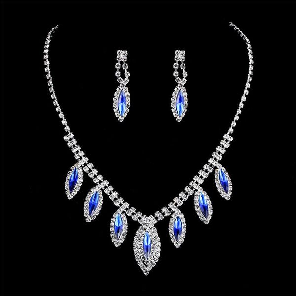 

earrings & necklace fashion luxury elegant bridal jewelry sets black blue red crystal alloy rhinestone drop for women, Silver