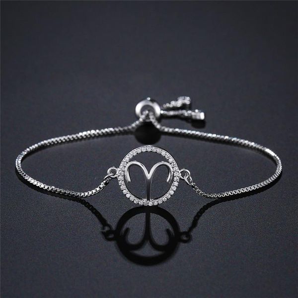 

trendy 12 constellation charm bracelets for women girl luxury clear cubic zirconia zodiac & bangles dropship link, chain, Black