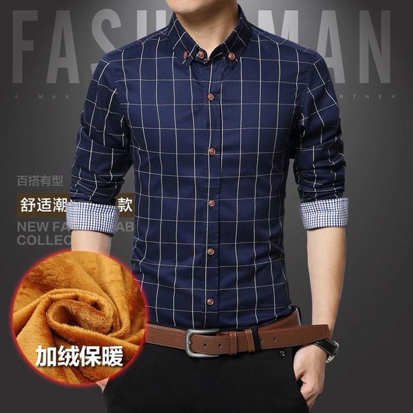 

2021 winter men's plaid shirt fashion brand clothing thick warm shirts men cotton casual male social shir, White;black
