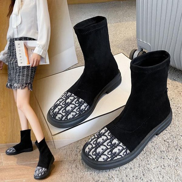 

boots winter knitting women's casual black breathable all-match short women