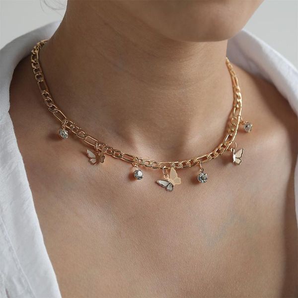 

chokers fashion vintage animal butterfly pendant necklace for women 2021 multilayer hollow clavicle chain charms bijoux, Golden;silver