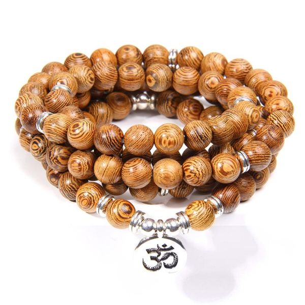 

beaded, strands multilayer 108 wood beads om lotus bracelet tibetan buddhist mala buddha charm yoga rosary wooden for women men jewelry, Black