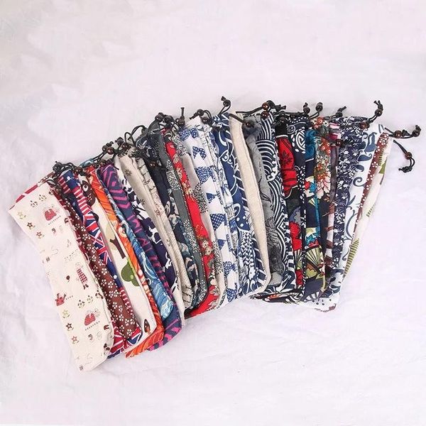 

drinking straws 50pcs/lot portable pockets stainless steel storage reusable straw bag cutlery pouch fork knife chopsticks spoon tableware