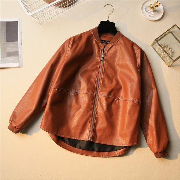 

women's leather & faux 2021 spring harajuku wind short jacket female baseball uniform pu jackets 200 pounds fat mm can wea cc1022, Black