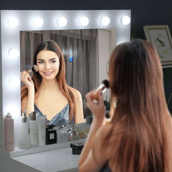 

mirrors 31'' white makeup vanity mirror with 12 pcs led bulbs large 3 modes colors dressing table dresser mirror[us-stock]
