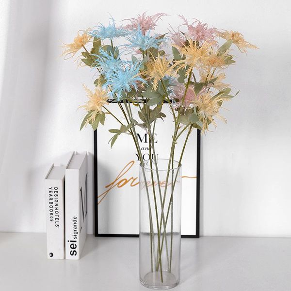 

decorative flowers & wreaths 1pc artificial eryngium thistles bunch plant 3-fork plastic wedding flower creative art arrangement material