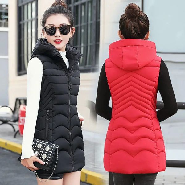 

women's vests winter coat with hoodie, long jacket, sleeves off, cotton quilt, parsnips, snow clothing, , u835, Black;white