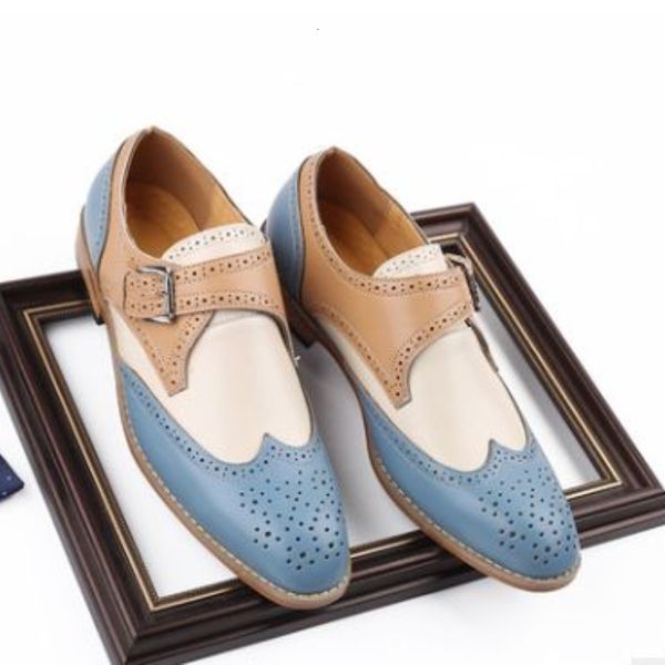 

dress shoes 2021 men england stitching broch carved breathable color matching business casual pu fashion all-match monk 3kc198 phz, Black