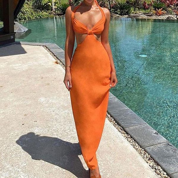 

party dresses halter long dress women's summer soild color offÂ shoulderÂ maxi vintage v-neck slim beach 2021, White;black