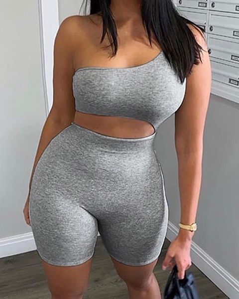 

one shoulder slim fit cut out fitted romper women's jumpsuits & rompers, Black;white