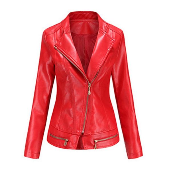 

women's leather & faux red fake coat women black beige 2021 spring europe and america plus size fashion casual pu jacket gh242