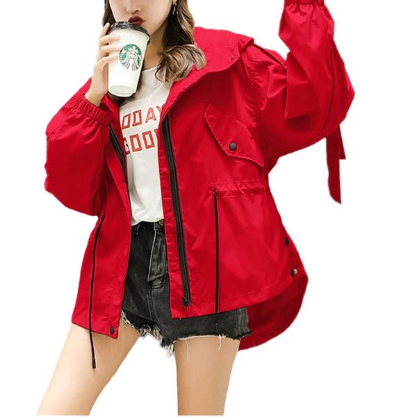 

women's trench coats women windbreaker loose cotton polyester zipper hooded pocket small short, Tan;black
