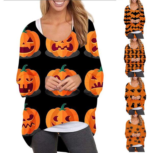 

2021 Fall New Halloween Sweatshirt Ghost Pumpkin Letter Print Long Sleeve, Black