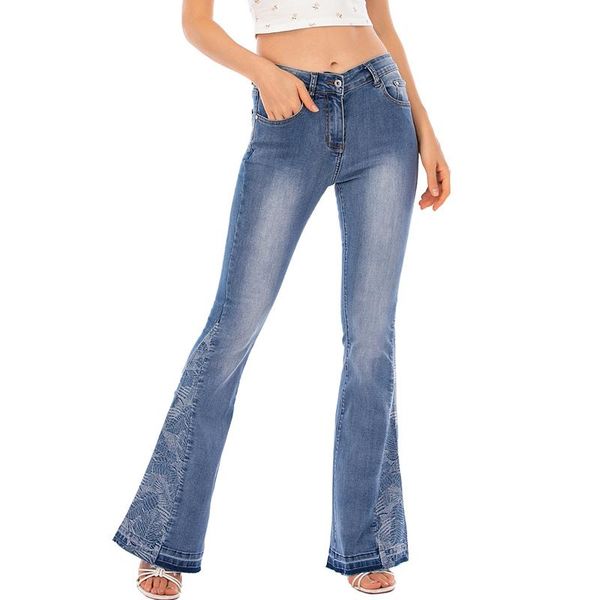 

women's jeans stretch bootcut women flare denim pants fashion trousers female bell bottom patchwork embroidery plus size oversized, Blue