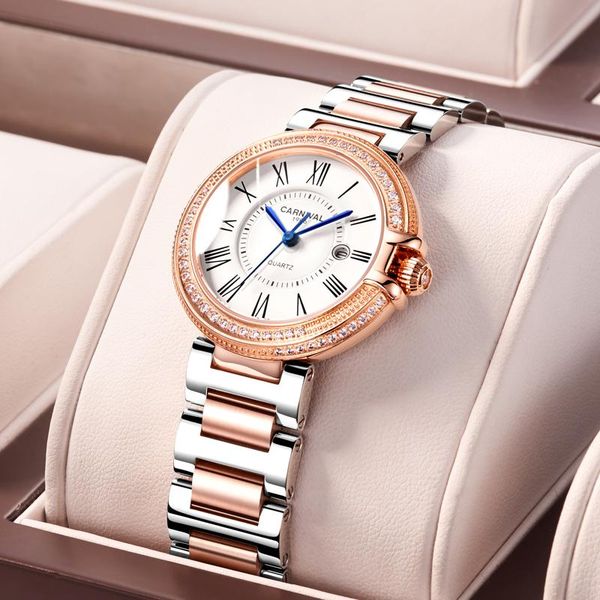 

wristwatches carnival blue balloon series fashion ladies ultra thin dial waterproof rose gold stainless steel strap diamonds quartz watch, Slivery;brown