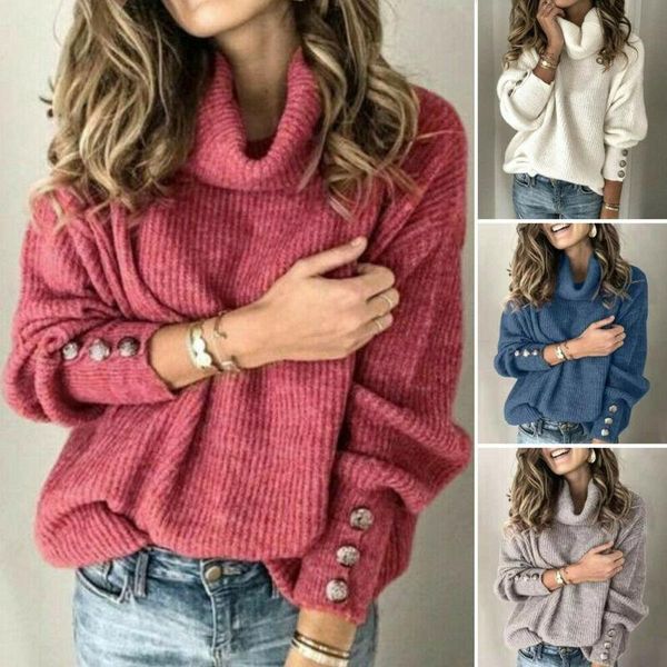 

women's sweaters funnel neck button sweater women off the shoulder soild winter warm basic casual knitted loose long sleeve pullovers, White;black