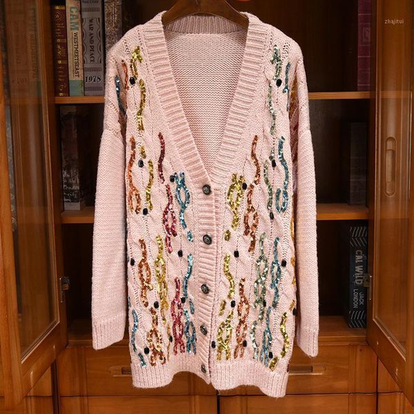 

[ewq] 2021 spring women gentle casual v-neck loose soft long sleeve patchwork sequins emboridery pullover knit sweater 8y334 women's, White;black