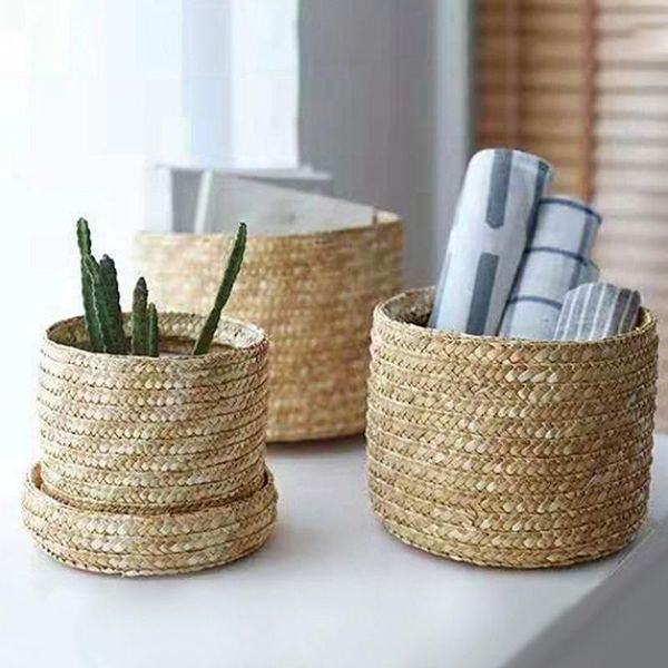

storage baskets basket with lid home sundries toy oragnizer straw woven makeup organizer handmade flower pot plant