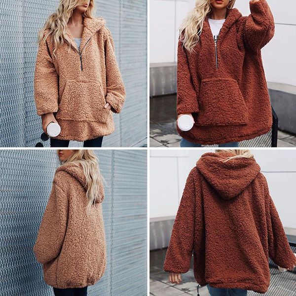

women's hoodies & sweatshirts women casual pullovers sweatshirt winter warm faux fur coat womens long sleeve zipper hooded plus size 3x, Black