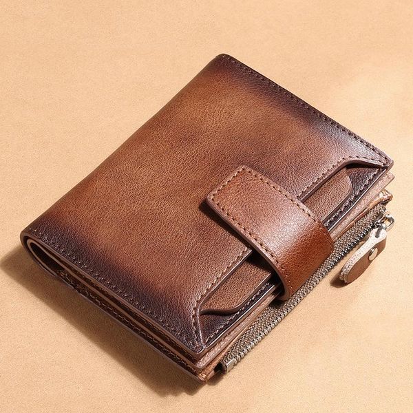 

wallets men's short leather wallet full head classic retro brown multi card large capacity leisure driver's license walle, Red;black