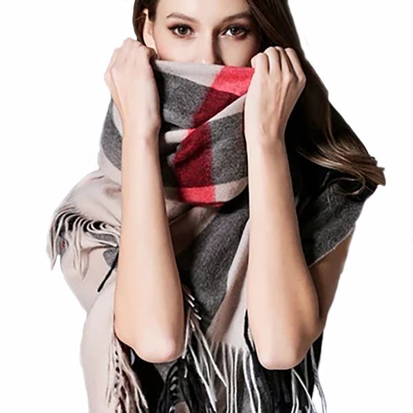 

brand plaid womens scarf cashmere shawl winter warm plaid scarf cloak thick blanket fringed scarf holiday gift, Blue;gray
