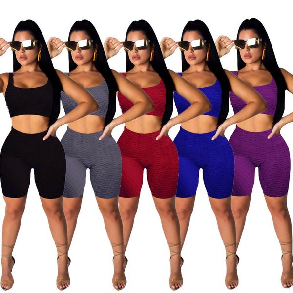 

summer casual women tracksuit 2 piece set crop tank op + pants sportwear solid color fitness clothes for outfit women's tracksuits, Gray