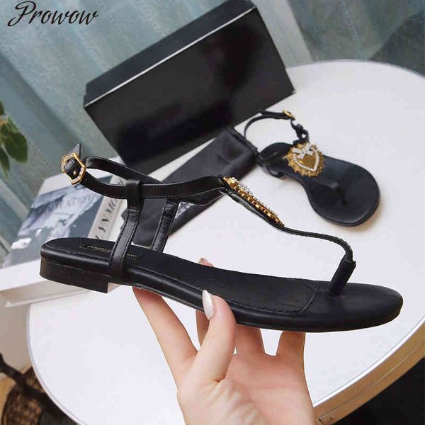 

80% off store online prowow 2021 luxury brand genuine leather women sandals flats runway ankle strap flats shoes ladies summer holiday, Black