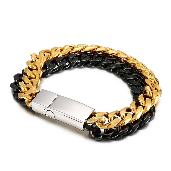 

78g 14mm 8.8 inch stainless steel link chain bracelet double curb for mens jewelry father gifts.boyfriends gifts.holiday gifts, Black
