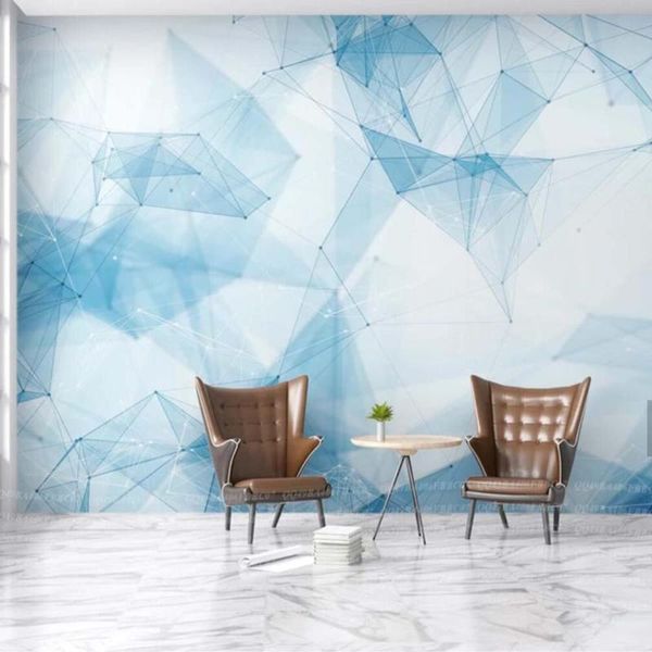 Wallpapers Europeia Abstrato Azul Geométrico Figura Linha Linha Papel PO Mural Para Sala de estar Decoração de Parede Tamanho Custom 3D papel