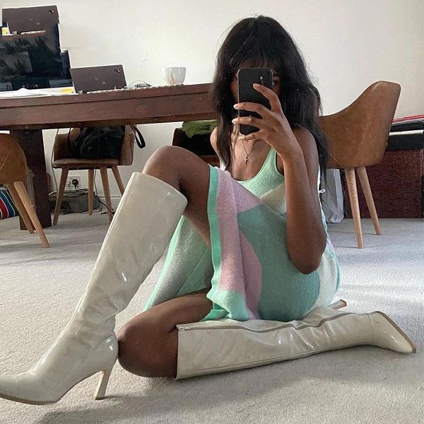 

casual dresses 2021 paisley print knit long bodycon dress women y2k summer hollow out sleeveless spaghetti strap beach midi party, Black;gray