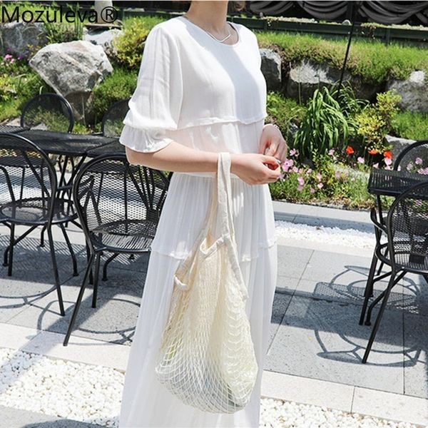 

ruffled white short sleeve women dress cut out waist tied back tiered party elegant summer 210427, Black;gray