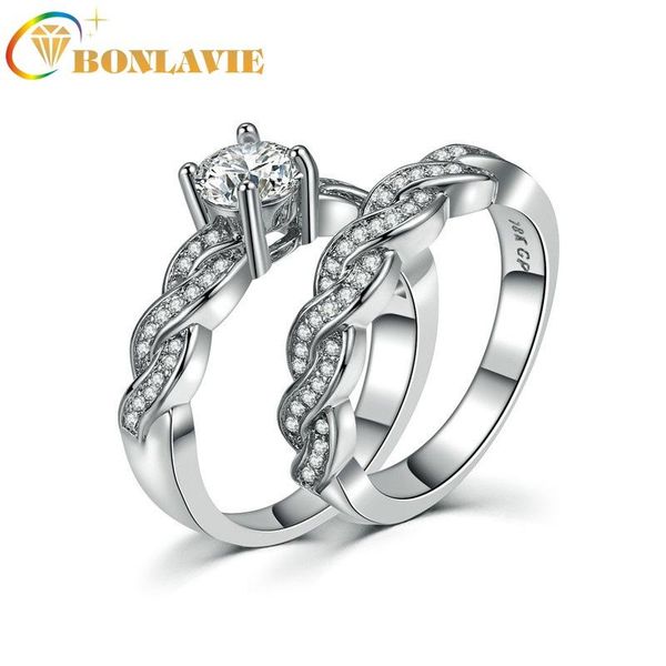 

wedding rings bonlavie couple ring engagement zircon micro-inlay bridal sets for woemn and men band, Slivery;golden
