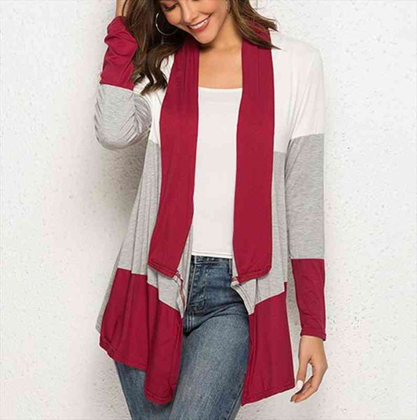 

spring autumn cardigan women womens sweater long sleeve three color contrast patchwork modal coat ladys blouse female cardi, White;black