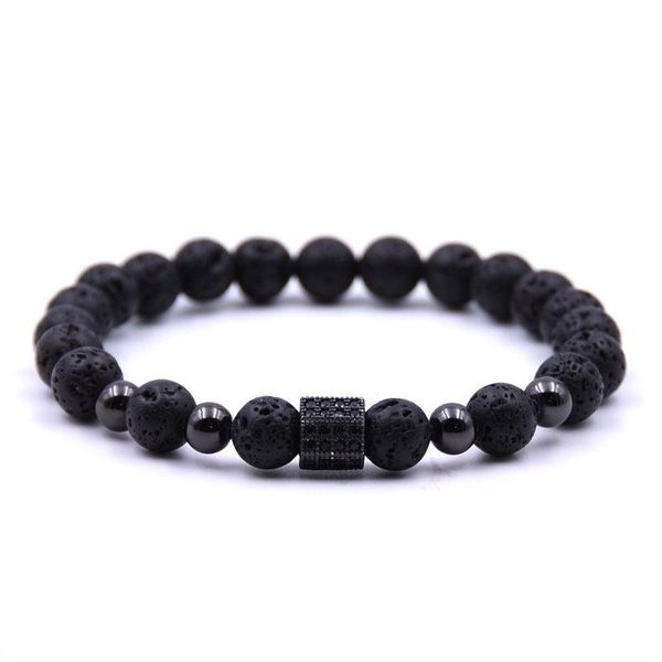 

beaded, strands 8mm lava natural stone men's energy bracelet luxury micro-inlaid hexagonal prism copper bead buddhist belief, Black