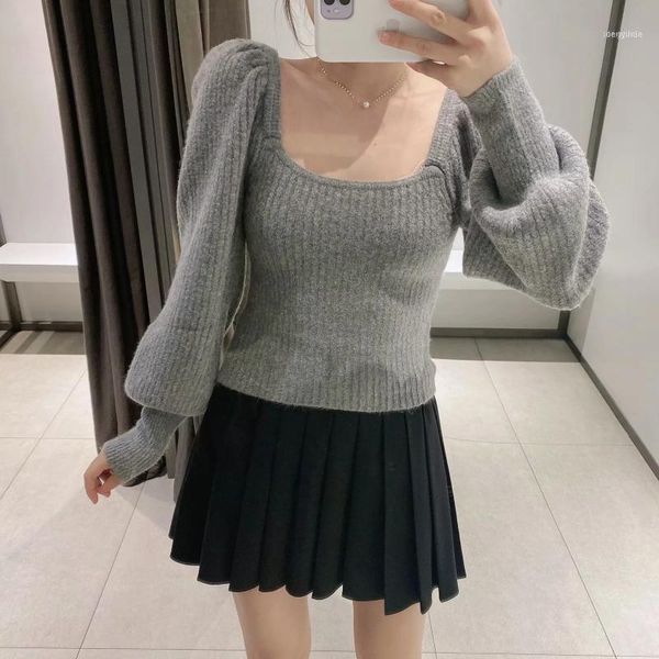 

women's sweaters 2021 fall sweater french slim pullover slash neck puff sleeve long knit, White;black