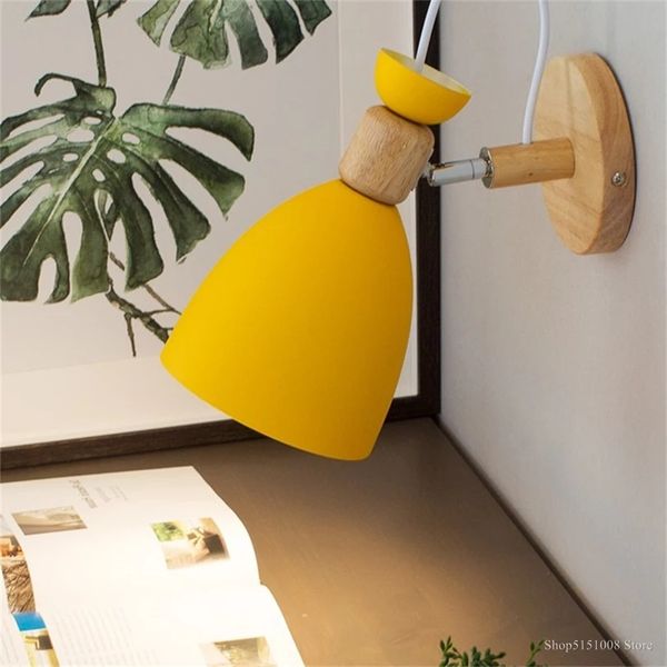 

nordic wall lamp modern led wooden sconce lighting bedside bedroom living room home bar macaron light fixtures e27